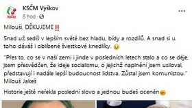 Rozloučení se zesnulým Miloušem Jakešem: Vyškovští komunisté vytáhli i Václava Havla