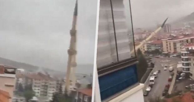 VIDEO: Šílený okamžik v Turecku. Silný vichr strhnul obří minaret, jinde řádilo tornádo