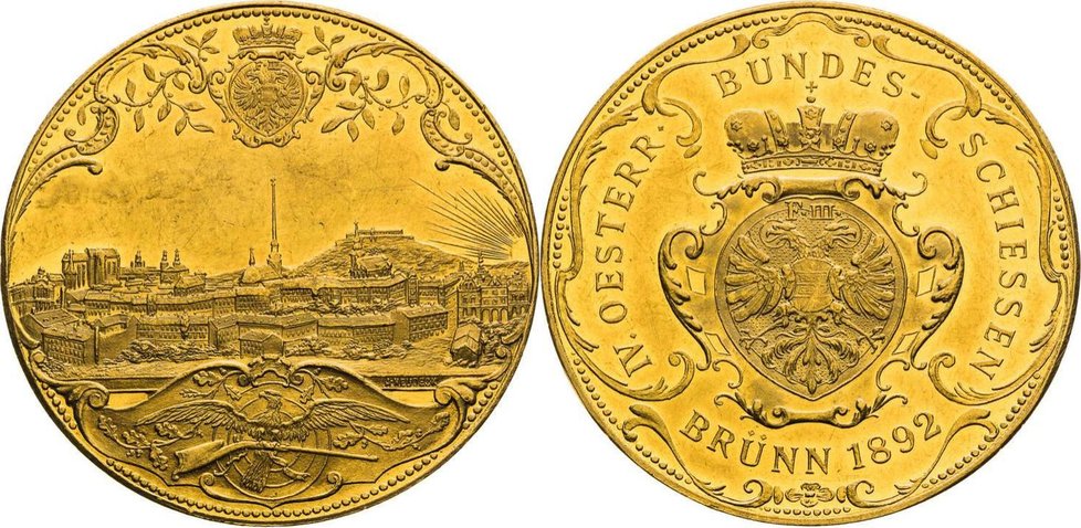 Střelecká zlatá medaile 1892 ve váze čtyřdukátu