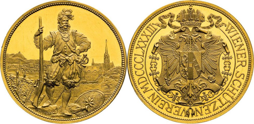 Střelecká zlatá medaile 1883 ve váze pětidukátu