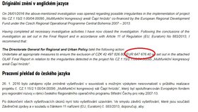 Ministerstvo financí udělalo v překladu závěrečné zprávy OLAFu k Čapímu hnízdu chybu. V anglické verzi jim vypadl milion eur. Následně úřad chybu opravil.