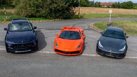 Mezi desítkou dražených vozů jsou i dvě Ferrari a Maserati, Blesk si je mohl prohlédnout.