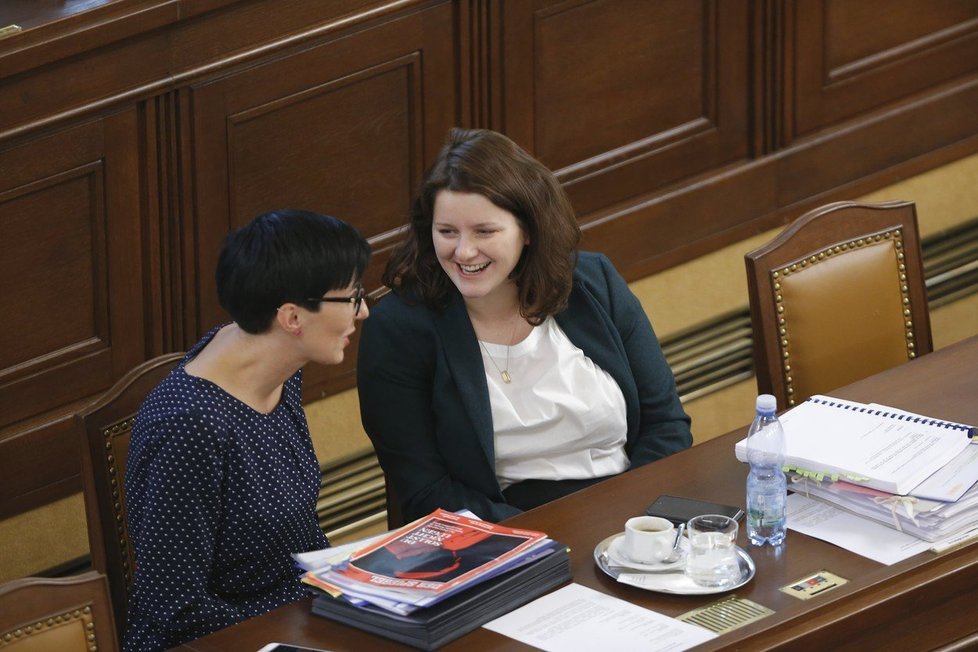 Ministryně Maláčová (ČSSD) debatuje ve sněmovně s poslankyní Markétou Pekarovou Adamovou z TOP 09. Pravicové opozici se nelíbí nejen schodkový rozpočet, ale také nedostatek investic.