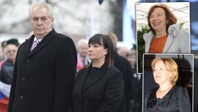 Zatímco Ivana Zemanová pracovala na Hradě za Klause, Zeman chce, aby se Klausová stala státní velvyslankyní. Podporu vyjádřila i Magda Vášáryová (vpravo dole)