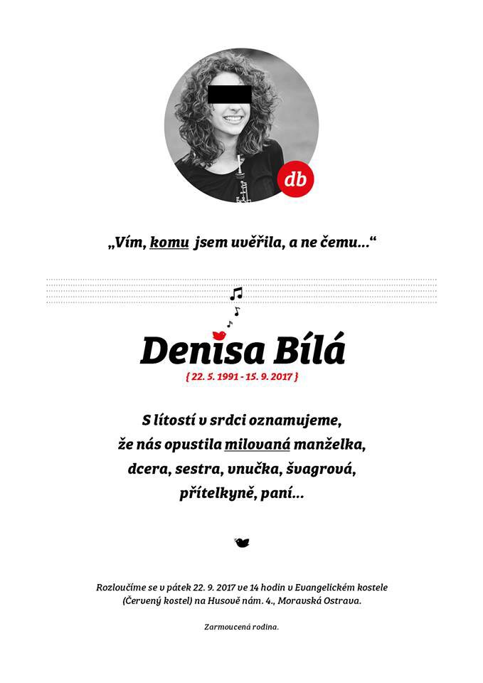 Zesnulá Denisa Bílá