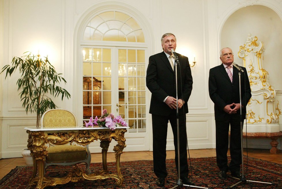 Mirek Topolánek na novoročním obědě v Lánech s tehdejším prezidentem Václavem Klausem 2. 1. 2008