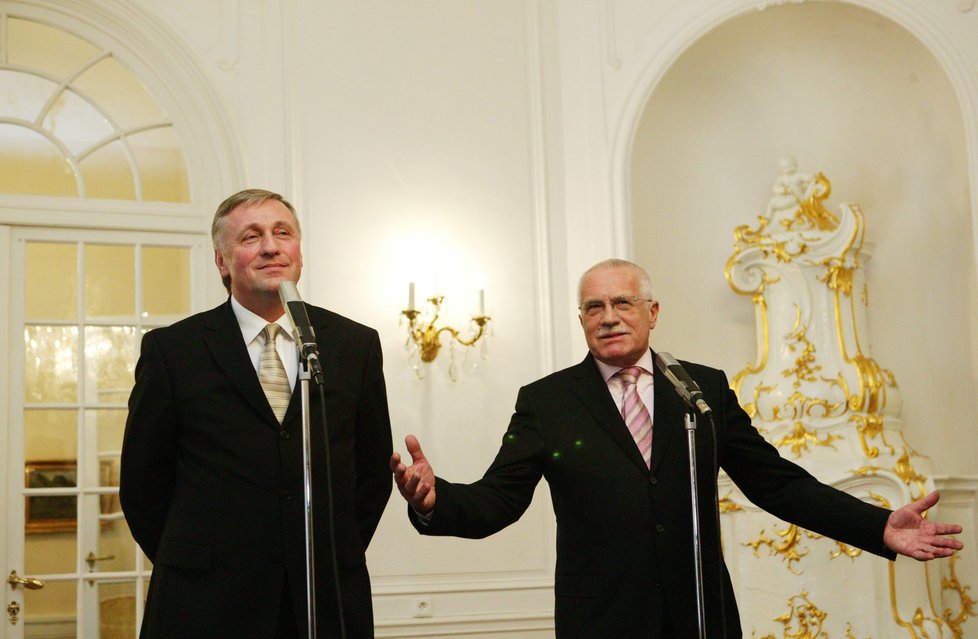 Mirek Topolánek na novoročním obědě v Lánech s tehdejším prezidentem Václavem Klausem 2. 1. 2008