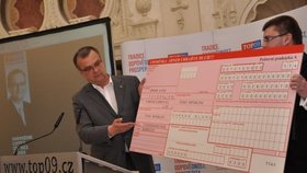 Miroslav Kalousek v roce 2010, kdy upozorňoval, že státní dluh je dluhem každého občana a rozesílal složenky na 121 tisíc