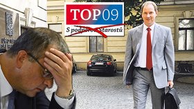 TOP 09 hrozí rozštěpení, stranu Miroslava Kalouska možná opustí Starostové a nezávislí pod vedením Petra Gazdíka (vpravo)