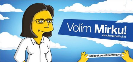 Kampaň volím Mirku, kterou rozjeli mladí konzervativci, vypodobnila Němcovou jako postavičku ze Simpsonů