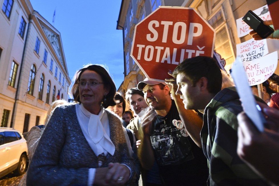 Miroslava Němcová (ODS) podpořila protest před Sněmovnou, který probíhal v době jednání o důvěře druhé Babišově vládě.