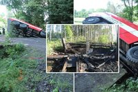 Hasiči havarovali na cestě k požáru chaty u Mirošovic: Na stejném místě měl nehodu Václav Upír Krejčí (66)