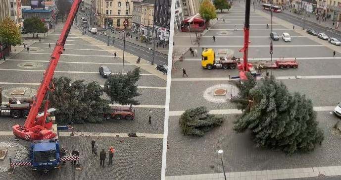 Vánoční strom se při instalaci zlomil.