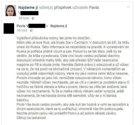 Míšina rodina prolomila mlčení: Nemáte žádné právo Míšinu matku odsuzovat, nechápete, jak se cítí.