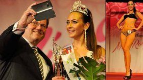 Zdeněk Škromach si při vyhlášení výsledků Miss Roma 2015 udělal selfie s vítězkou