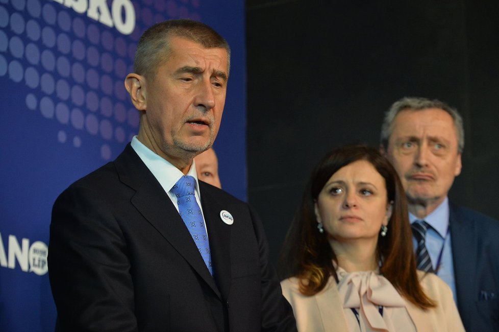 Předseda ANO Andrej Babiš a místopředsedové Jaroslava Pokorná Jermanová a Martin Stropnický