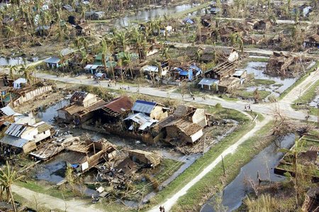 Cyklónom najťažšie zasiahnutá oblasť Irrawaddy delta v Mjanmarsku.