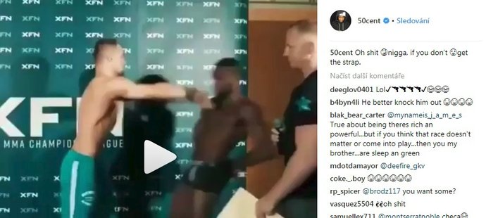 Instagramový příspěvek rapera 50 Centa s videem z incidentu na veřejném vážení před XFN 7