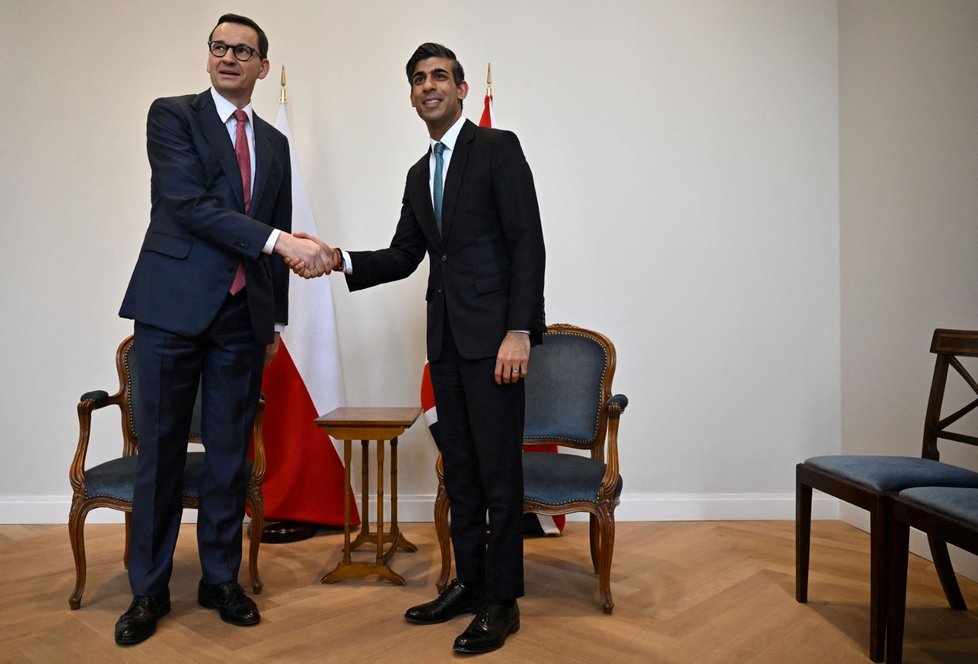 Mnichovská bezpečnostní konference: Polský premiér Mateusz Morawiecki a britský premiér Rishi Sunak (18. 2. 2023)