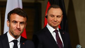 Mnichovská bezpečnostní konference: Francouzský prezident Emmanuel Macron a polský prezident Andrzej Duda (17.2.2023)