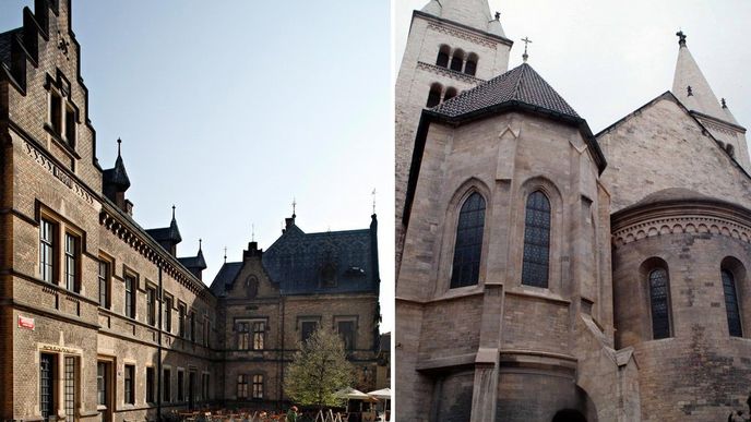 Mockerovy domy (vlevo) a Jiřský klášter (vpravo) na Pražském hradě