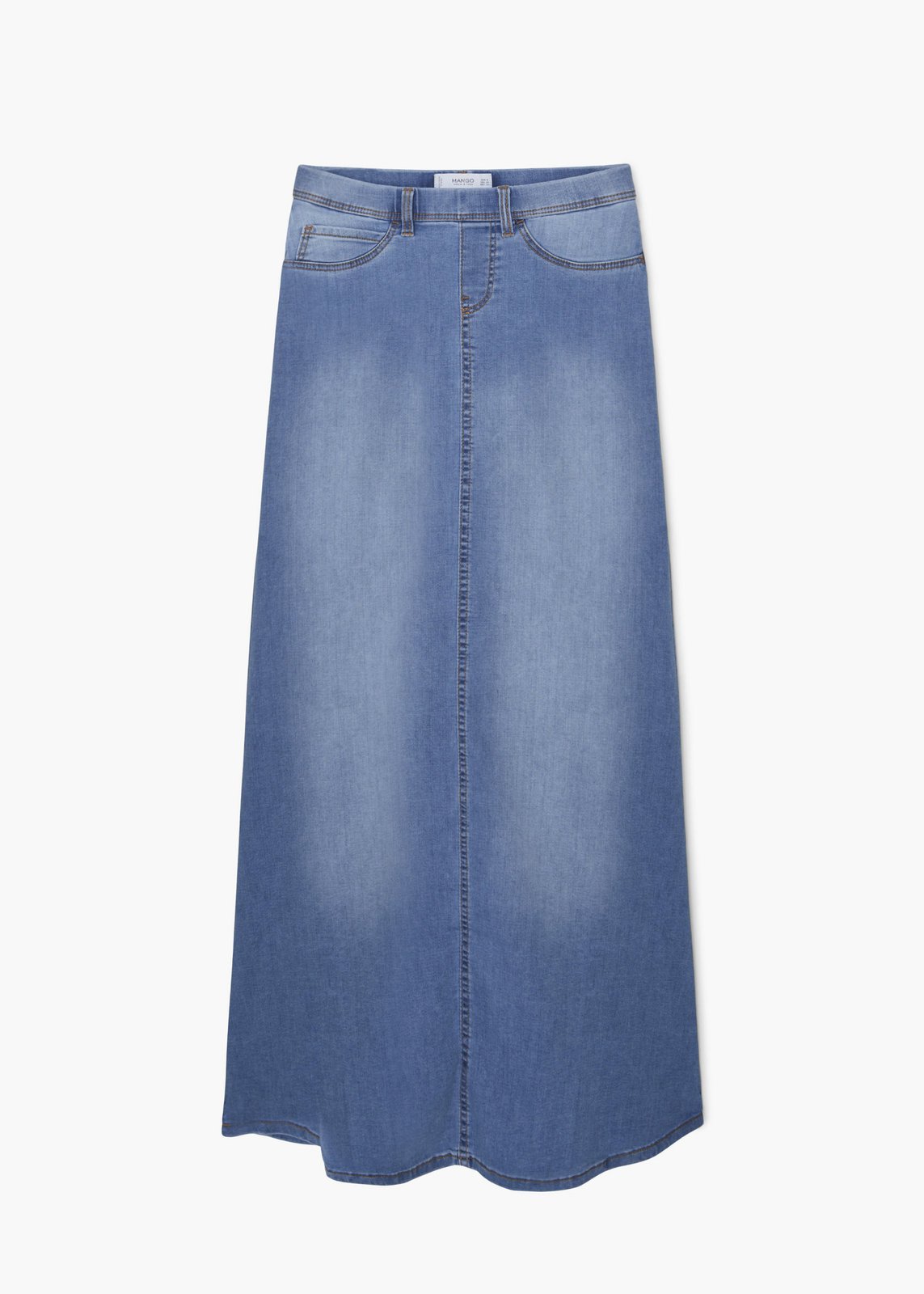 DENIM. Dlouhá džínová sukně, Mango, 899 Kč.