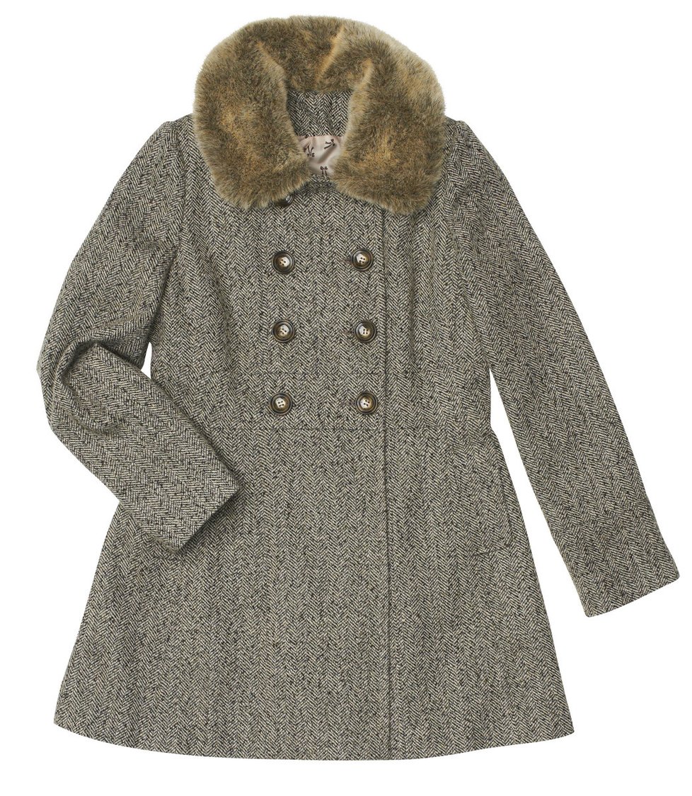 Černošedá linie: Kabát s kožešinovým límcem, Lindex, 1999 Kč