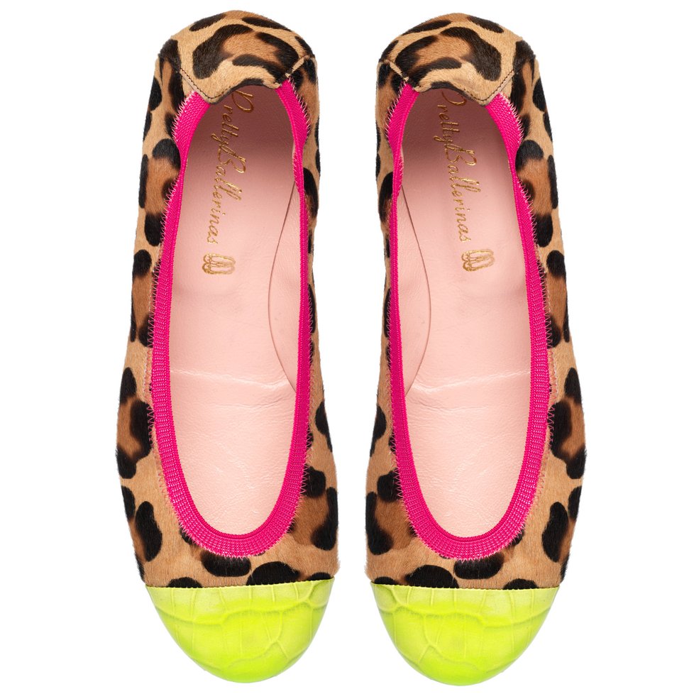 Netradiční leopardí balerínky Pretty Ballerinas s neonovými prvky, prodává Bella Brutta