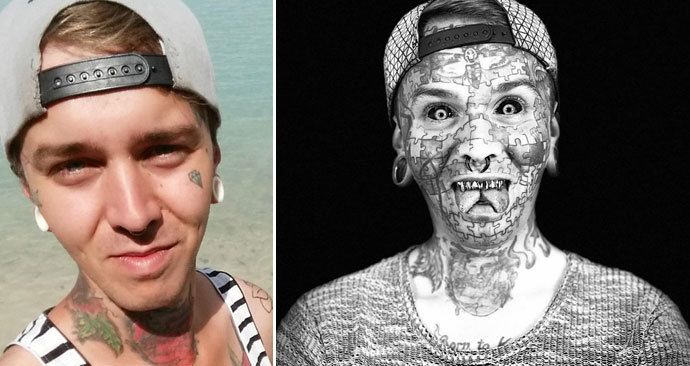 Chtěl se zabít, začal se proto tetovat: Dnes má mladík (27) začerněné bělmo a puzzle na obličeji!
