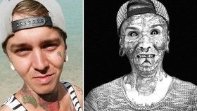 Chtěl se zabít, začal se proto tetovat: Dnes má mladík (27) začerněné bělmo a puzzle na obličeji!