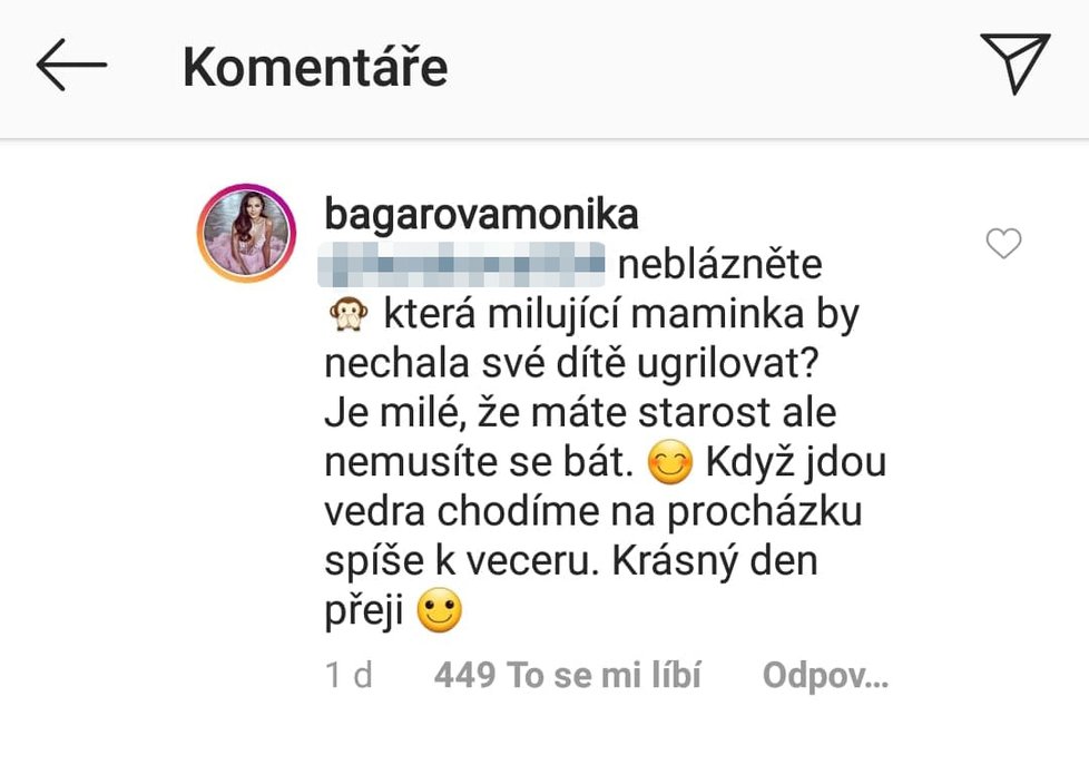 Monika Bagárová čelí kritice ze strany všetečné fanynky. Dceru Rumii zpěvačka údajně vystavuje nebezpečí, když ji vozí v kočárku černé barvy.