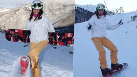 Monika Leová sjíždí svahy na snowboardu.