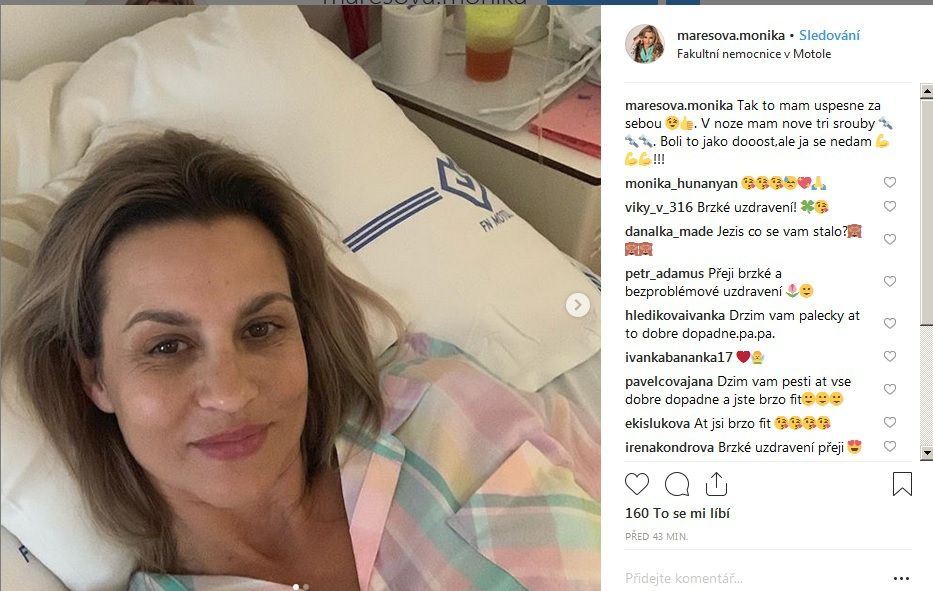 Monika Marešová je v nemocnici.