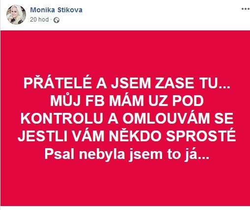 Monika Štiková nemohla ke svému Facebooku