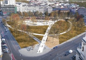 Vizualizace budoucí podoby Moravského náměstí s okružní cestou. Uprostřed se uvolní prostor pro multifunkční plochu.