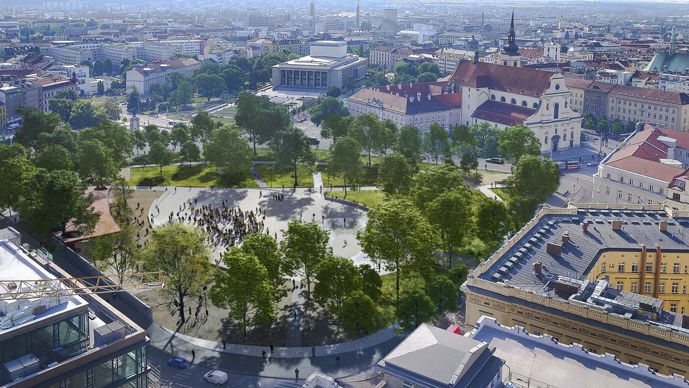 Pohled na budoucí podobu Moravského náměstí z ptačí perspektivy