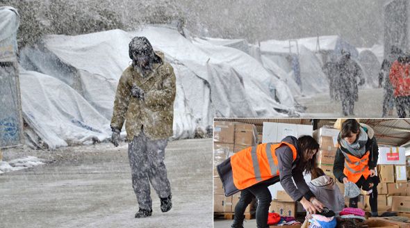 Takto to na Lesbu vypadalo před měsícem. I když už sníh slezl, slovenské dobrovolnice přijely do uprchlického tábora Moria pomoct rozdávat teplé oblečení.