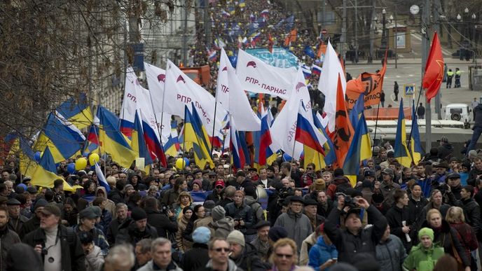 Moskevský protest proti politice Vladimira Putina na Ukrajině