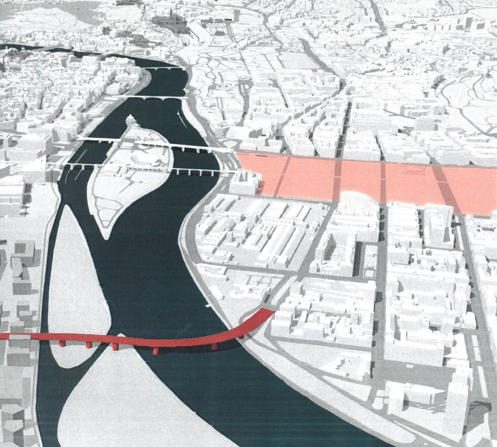 Vizualizace uvažovaného Rohanského mostu.