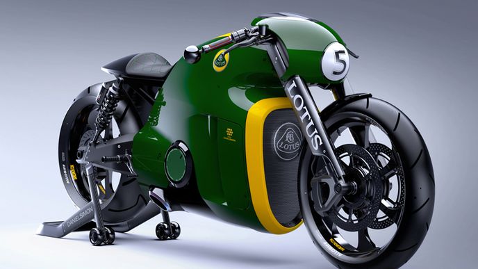 Futuristická motorka britského Lotusu, jinak výrobce sportovních a závodních automobilů. 