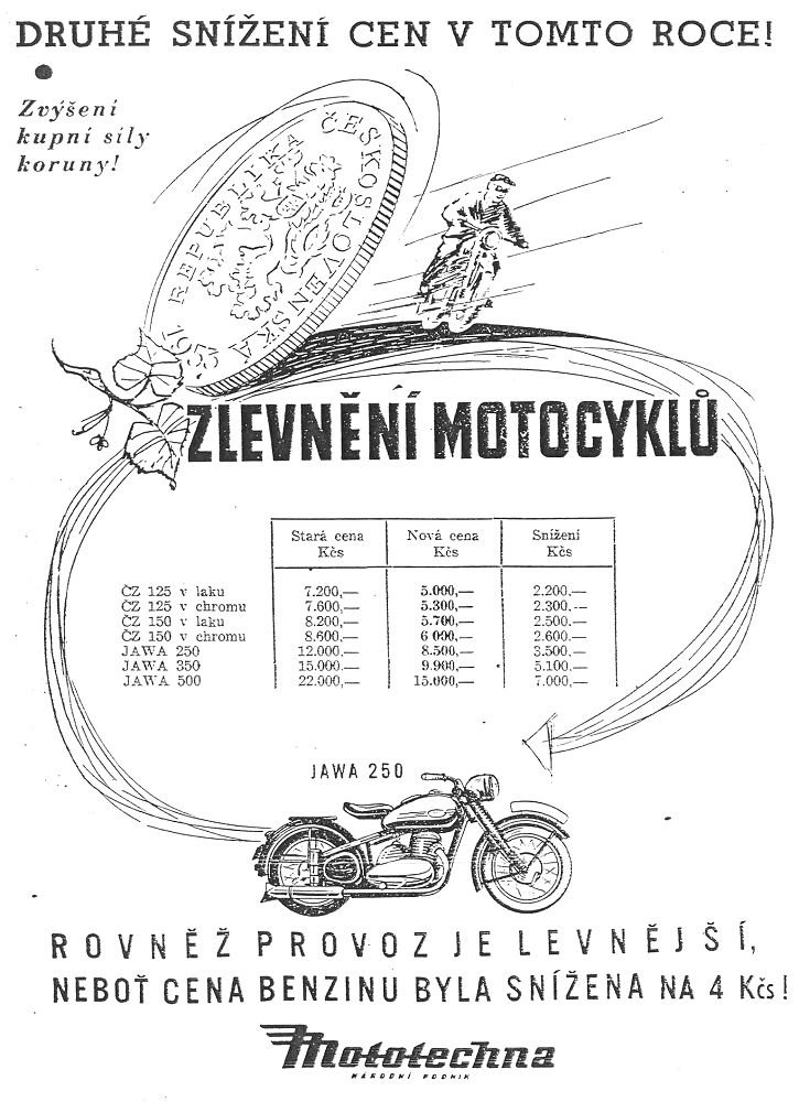 Dobové reklamy na motocykl ČZ 150 ccm.