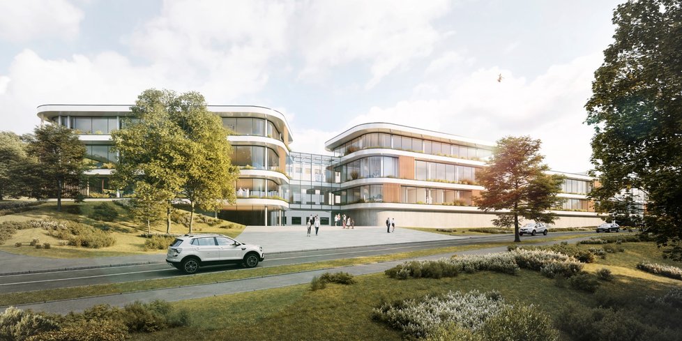 V pražské Fakultní nemocnici Motol začala 10. října 2023 stavba Českého onkologického institutu - Motolského onkologického centra (na vizualizaci).