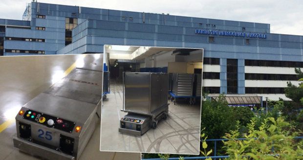 Podzemí nemocnice Motol: Vozy bez řidičů tu přepravují obědy, prádlo i odpad