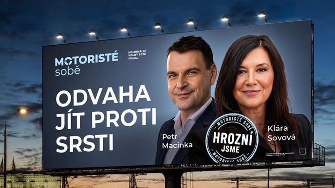 Předvolební billboard Motoristů sobě. (2026) Předvolební billboard Motoristů sobě. (2026)