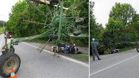 Mladý motorkář se rozbil o zemědělský stroj: Na vině byla přílišná rychlost, myslí si policisté