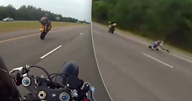 Idiot na motorce: Mladík v kraťasech postavil stroj na zadní ve 160 km/h, pak se brutálně rozsekal