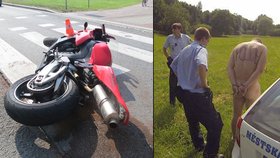 Nahý motorkář se vyboural, utekl a skončil v poutech.