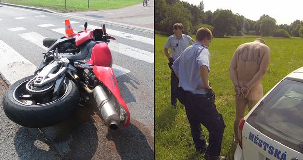 Nahý motorkář provokoval policisty: Boural a skončil v poutech