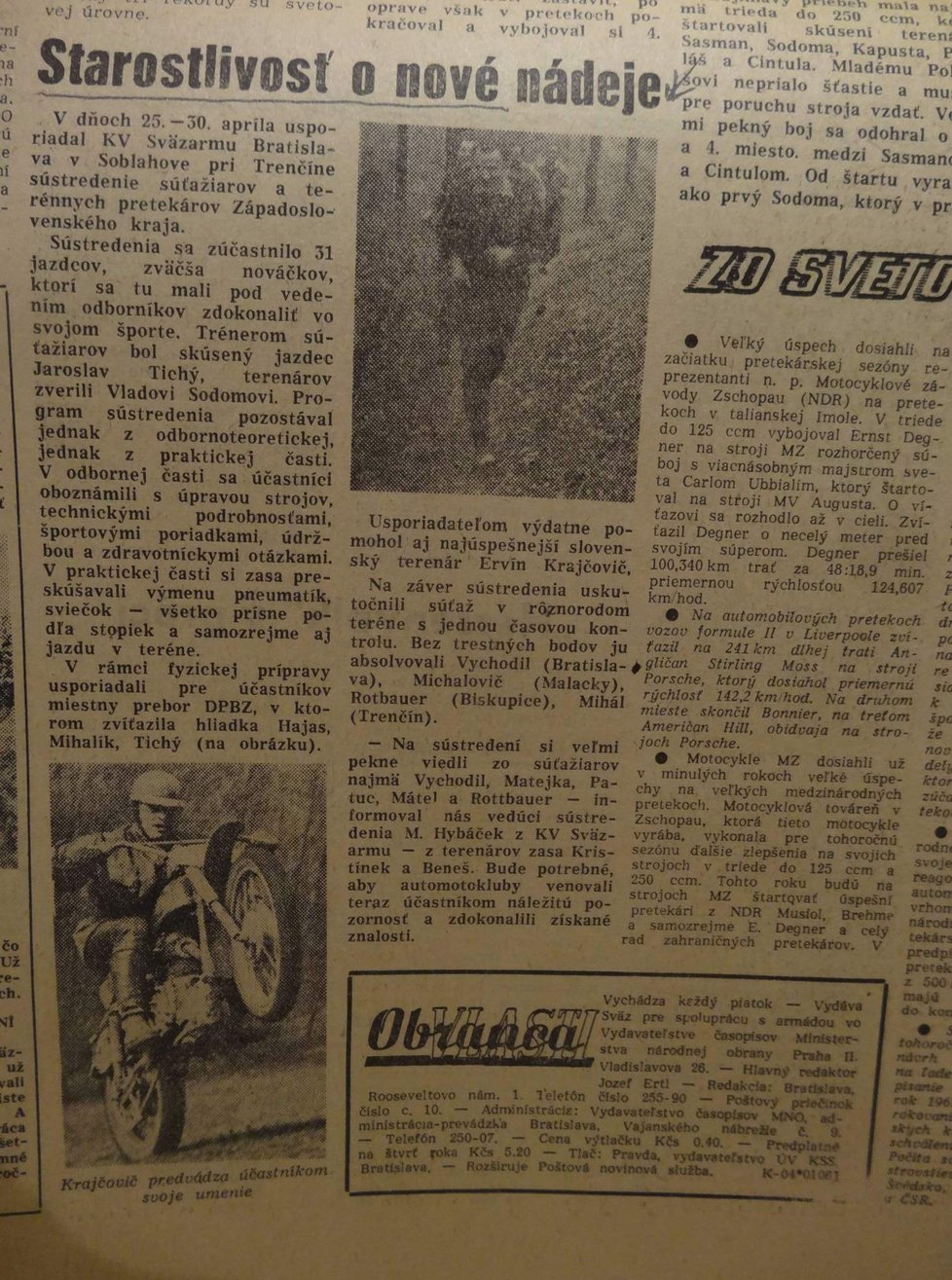 Starý novinový článek o otci obou sourozenců Alojzi Vyhodilovi (†72).