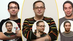 Kameramani Blesk.cz Honza Jedlička (vlevo) a Petr Soukup (vpravo) a reportér David Turek (uprostřed) se pustili do akce Movember